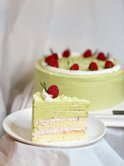 Pistachio Strawberry Cream Crepe Chiffon Cake